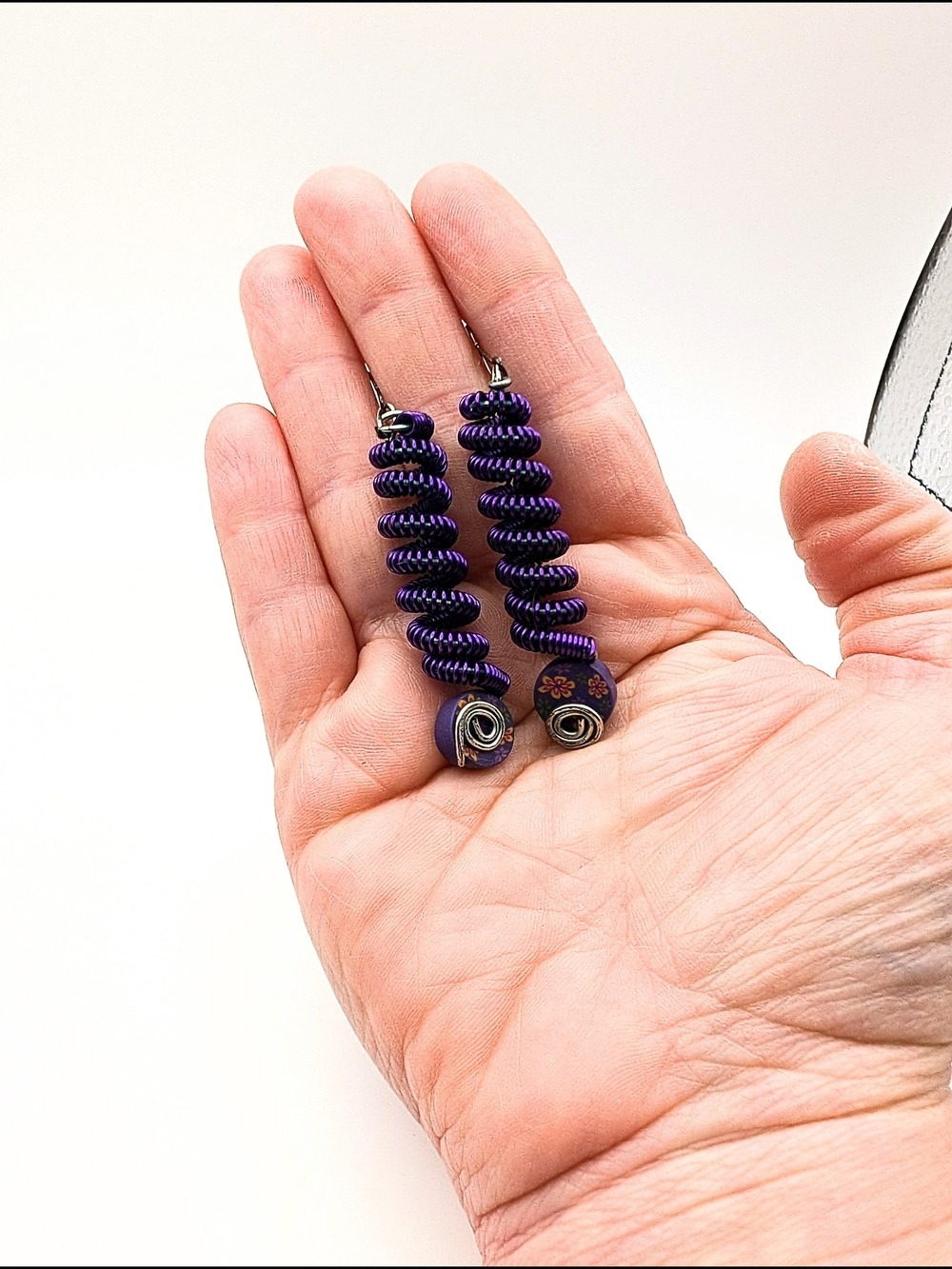 Purple Spiral Coil Handmade Earrings - Picture 2 of 4